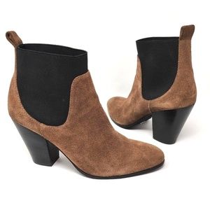 Tan Leather Suede Fall Heeled Booties 9B